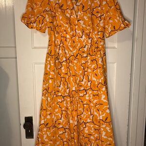 Diane Von Furstenberg Leylani Dress Marigold and White Midi Dress